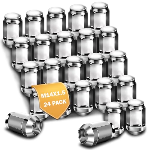 M14x1.5 Lug Nuts Replacement for Ford F150 Heavy Duty Silverado GMC Aftermarket Wheel 24pcs Chrome Closed End Bulge Acorn Lug Nuts 19mm Hex M14x1.5-24pcs