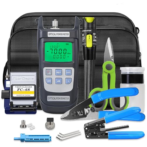 Fiber Optic Tool Kit 9-in-1 with FC-6S Fiber Cleaver, Optical Power Meter
