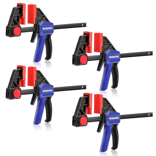 WORKPRO 6" Bar Clamps for Woodworking, 150 lbs Load Limit, 4-Pack Blue 6" Light Duty