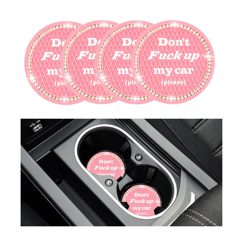 4 PCS Bling Car Cup Coaster, 2.75 Inch Anti-Slip Cup Holder Insert Coasters, Universal Crystal Rhinestone Auto Drink Car Cup Mat, Interior Car Accessories for Women Girls (Pink) Pink 4 PCS