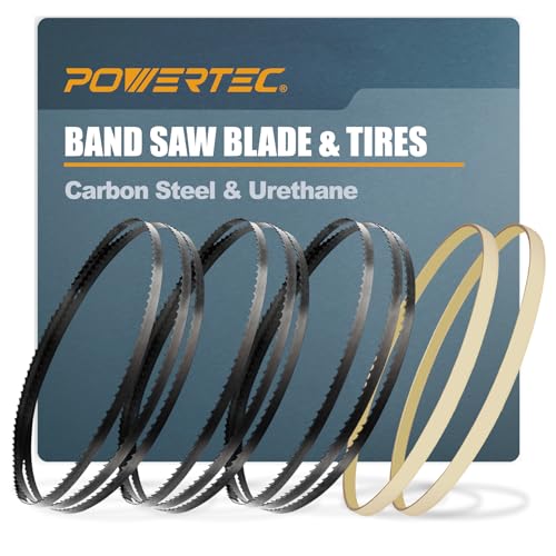 POWERTEC 59-1/2 Inch Bandsaw Blades Assortment w/ 9 Inch Band Saw Tires, Band Saw Blades 3PK with 9" x 1/2" x 5/32" Bandsaw Tires 2PK, Band Saw Accessories for Delta, Craftsman, Grizzly & Shop Fox 59-1/2 Inch Assortment w/ 9" Tires