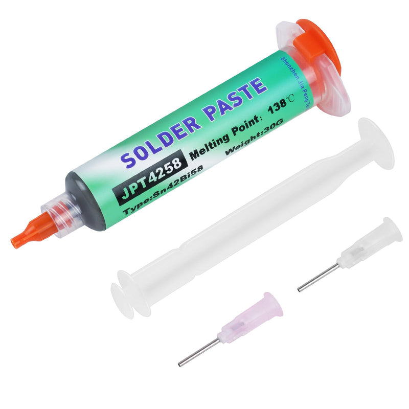 Flintronic Lead Free Solder Paste 30g Sn42 Bi58 Syringe Soldering Paste Flux | Low temperature 138°C solder flux tin paste, solder paste for BGA SMT LED SMD solder #3 Lötpaste #6 Soldering Paste 30 G, Low Temperature 138 °c