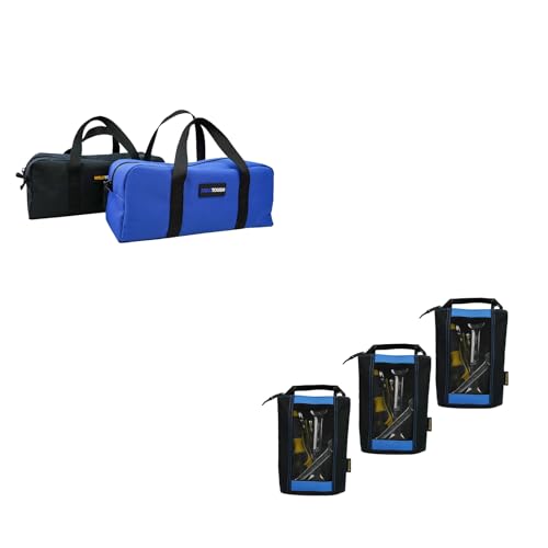 MELOTOUGH Utility Tool Tote Bag Combo Kit-Includes 2 Medium Tool Organizer Bags,Zipper Tool Pouch Zipper Bag -Fastener Bag with Mesh Window for Electrician, Plumbing, Gardening, HVAC(Blue)