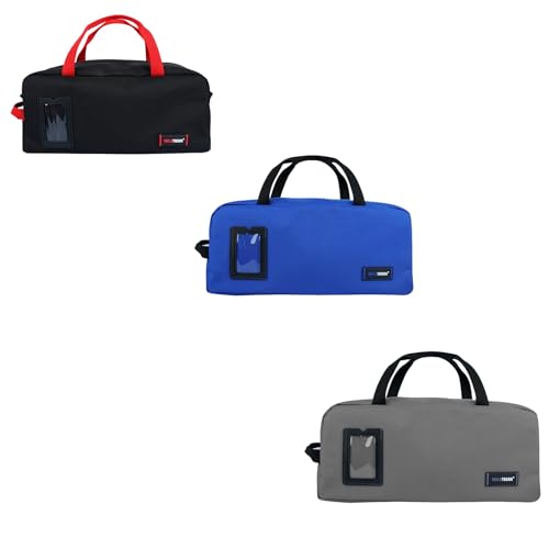 MELOTOUGH 16 Inch Tool Bag Canvas Tool Tote Bags with Zipper Heavy Duty Portable Tool Bag Organizer for Electrician,Plumbing,Technician,HVAC (Black+Blue+Grey)