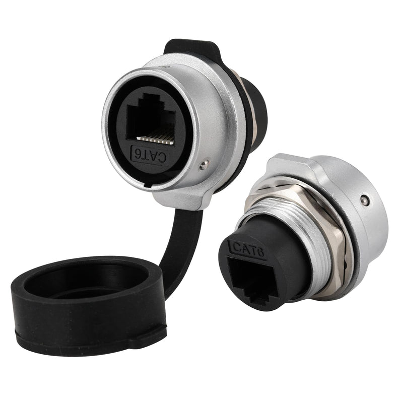 PENGLIN 2PCS RJ45 Shielded Ethernet Industrial Connector Heavy Duty, Outdoor Waterproof RJ45 Panel Mount Receptacles Socket, CAT6 RJ45 Signal Circular Connector Female to Female Waterproof CAT6