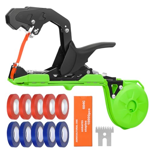 FUNTECK Easy & Fast Plant Tying Machine for Tomatoes, Grapes, Cucumbers - Professional Tying Tool Saves Labor with Spare Tapes and Staples, Green/Black Green & Black