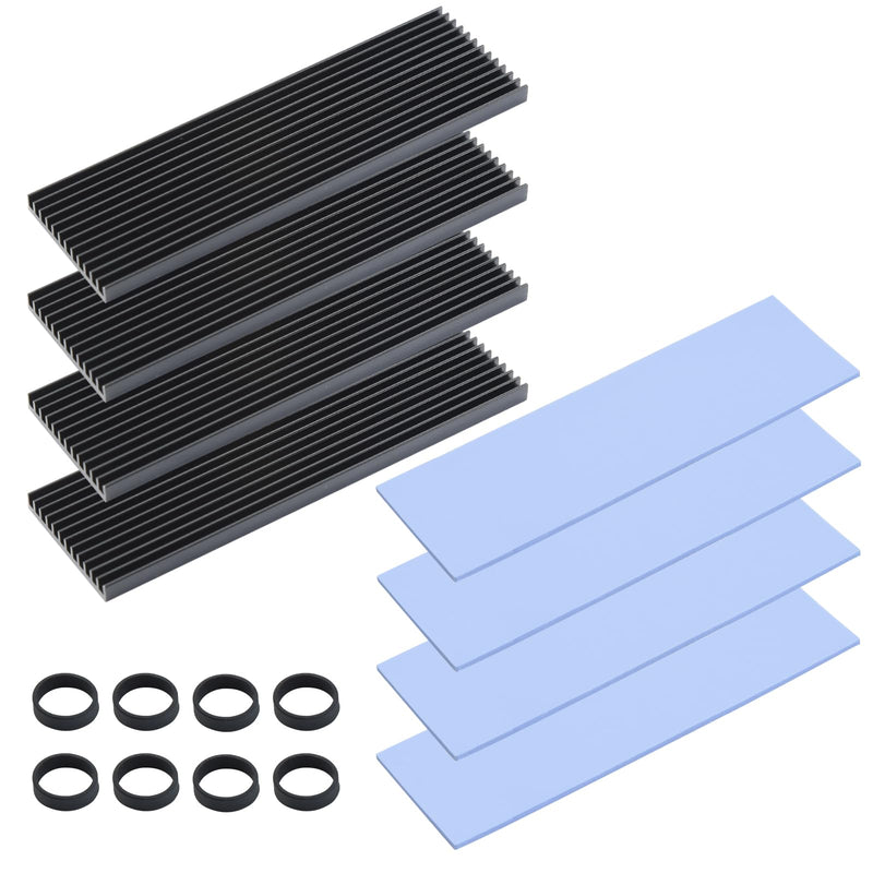 ELUTENG PS5 M.2 Heatsink 4PCS NVMe Heatsink with 4 Thermal Silicone Pads 2280 SSD Heatsink with 8 Black Rubber Straps for PC/PS5 M.2 PCIE NVMe SSD or M.2 SATA SSD