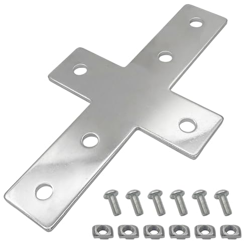 3030 Aluminum Extrusion Profile Connector Cross Shaped Flat Plate Set Included 2PCS Joint Plates, 12Pcs M6 T-Slot Nuts and 12Pcs M6x14mm Screws(Silver) 3030