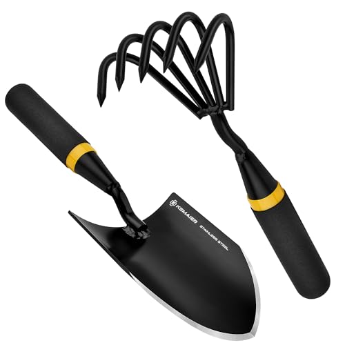 KEMAIER Heavy Duty Garden Trowel and Stainless Steel Hand Cultivator