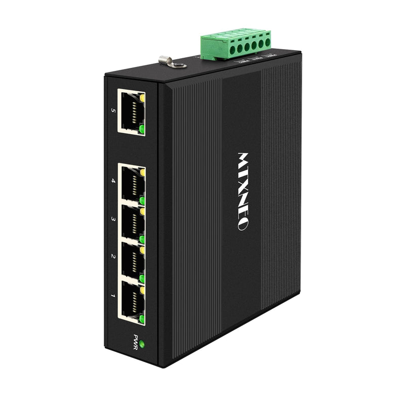 Mini Industrial 5 Ports Full Gigabit Switch Hardened 5 Port RJ45 10/100/1000Mbps Ethernet Switch Din Rail Mount (-40 to 167 ºF) with 10Gbps Switching Capacity 5port Gigabit Switch