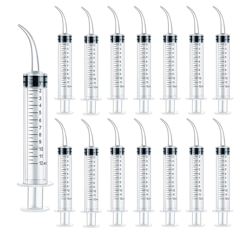 VEGCOO Pack of 15 Oral Dental Syringes, 12 ml Curved End Syringes for Dental Care, Pet Care