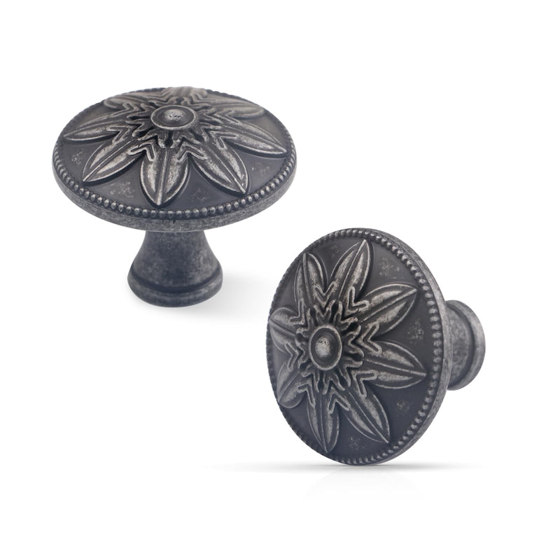 10 Pack Antique Silver Cabinet Knobs,1.4" Round Solid Antique Kitchen Cabinet Hardware Handles for Cabinets and Drawers, Silver Drawer Pulls Dresser Knobs 10