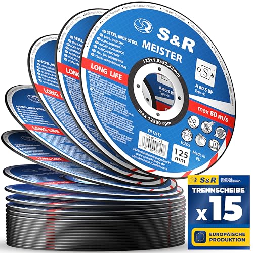 S&R Professional Cutting Disc 125 mm - Thin 1 mm Flex Disc for Angle Grinders, Metal Separators and Cutters with Aluminum Oxide, Fiberglass Reinforcement and Resin Bond - Ideal for Body and Container Construction 15