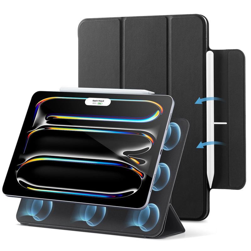 ESR for iPad Pro 11 Inch Case M4(2024, 5th Gen), Powerful Magnetic Attachment, Slim Trifold Stand Case, Supports Pencil Pro and Pencil(USB-C), Durable Protection, Rebound Series, Black Pro 11" (2024)