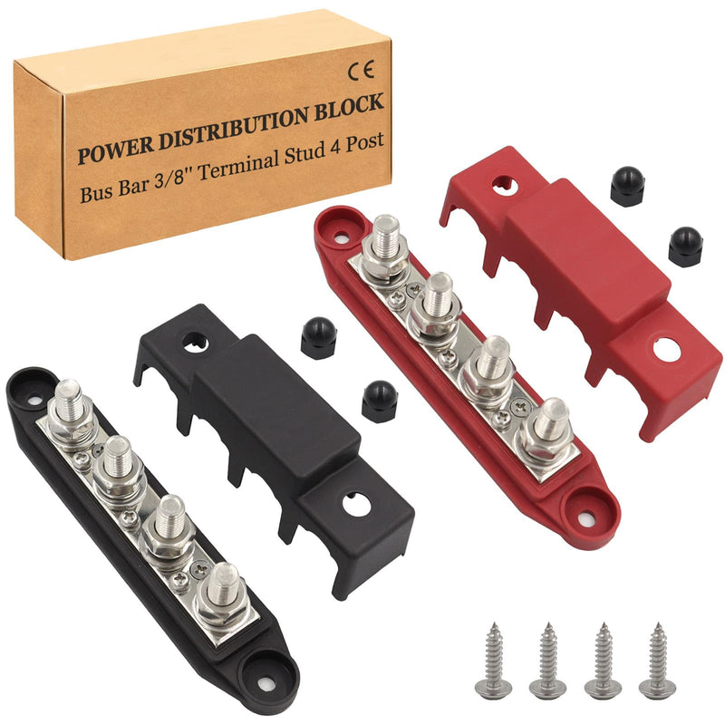 Power Distribution Block 12V Bus bar 3/8" 275A M10 Heavy Duty Bus Bar Terminal Block 4 Post Junction Block Max 48V Battery Distribution Block for Marine, Carand Solar Wiring (Pair, Positive&Negative) 3/8"