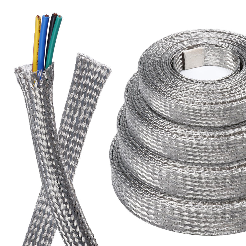 Tinned Copper Metal Braid Sleeving Wire Shielding Sleeve Braided Copper Ground Straps EMI/RFI Interference Expandable Flat Mesh Shielding Cable for Protect Wire (1/2inch-13ft) 1/2inch-13ft