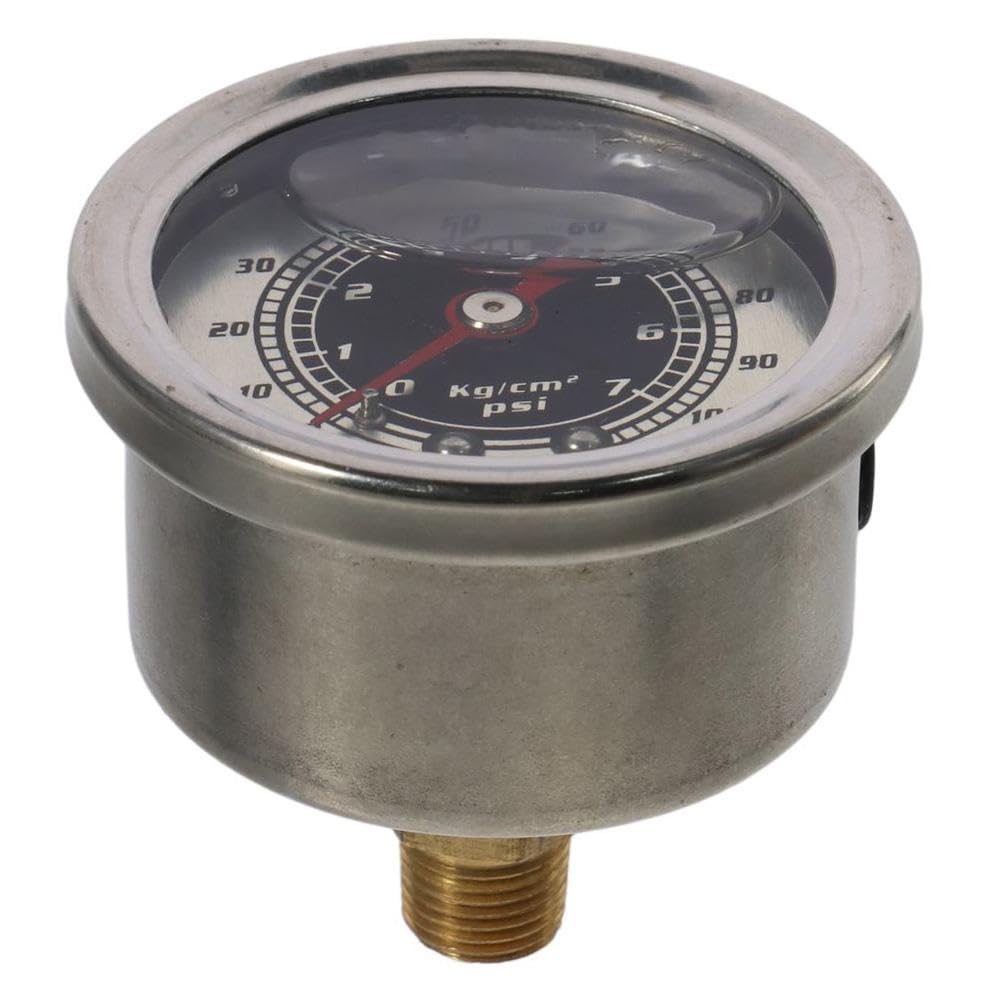 BYOBYO 0-100 Psi Fuel Pressure Gauge,1-1/2" Black Liquid Filled Fuel Pressure Gauge,1/8" NPT Center Back Mount for Water, Oil, Fuel Pressure Test