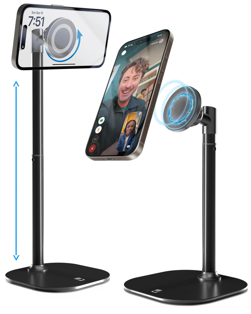 COOPER MagStand - Adjustable Magnetic iPhone Stand for Desk & Phone Holder for Video Recording, Compatible with MagSafe, Stand for iPhone 17 Pro Max, 16/15/14/13/12, Small Mag Safe Tripod (Black) Night Black