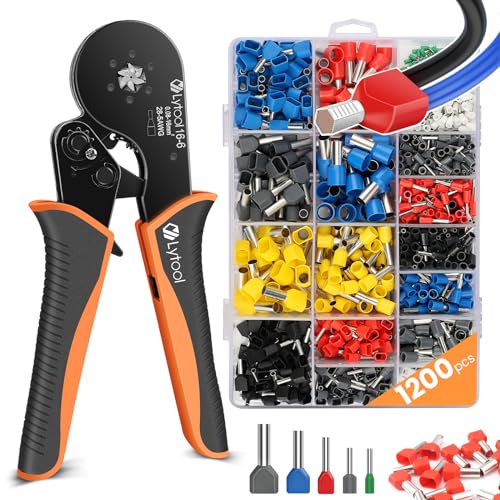 Lytool Ferrule Crimping Tool Kit, Hex Ratchet 28-5AWG & 1200 Wire Ferrules Hex Wire Crimping Pliers + 1200 Wire Ferrules