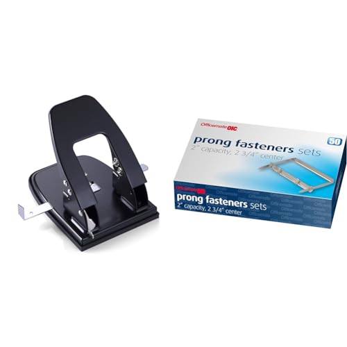 Standard 2 Hole Paper Punch, 30 Sheets Capacity, Black (90079) & Fastener,Prong,2.75-Inch CC,2-Inch