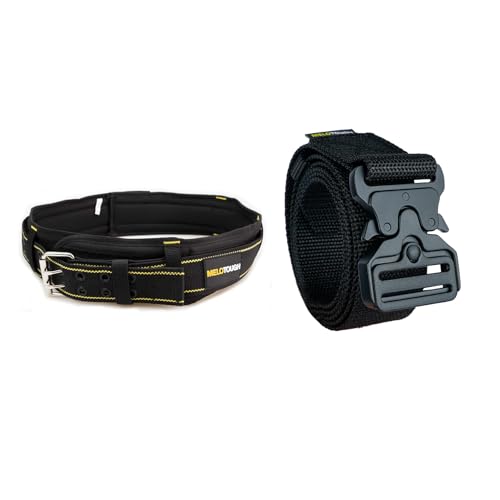 MELOTOUGH Padded Tool Belt Movable shoulder Pads, Quick Clip Suit, Quick Release Tool Belt 1.5 Inch Web Work Tool Belt with Heavy Duty Metal Buckle for Tool Pouch, Construction, Electrical (Black)