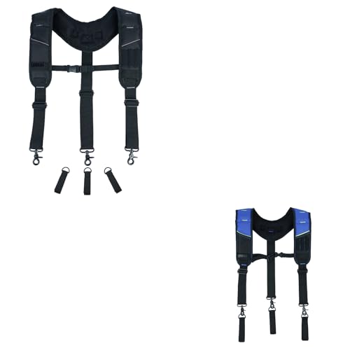 KUNN 3 Point Padded Tool Belt Suspenders with Tool Belt Loops,Black & Blue