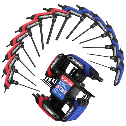 WORKPRO 14PCS T-Handle Allen Wrench Set, Metric & SAE Long Hex Key Wrenches