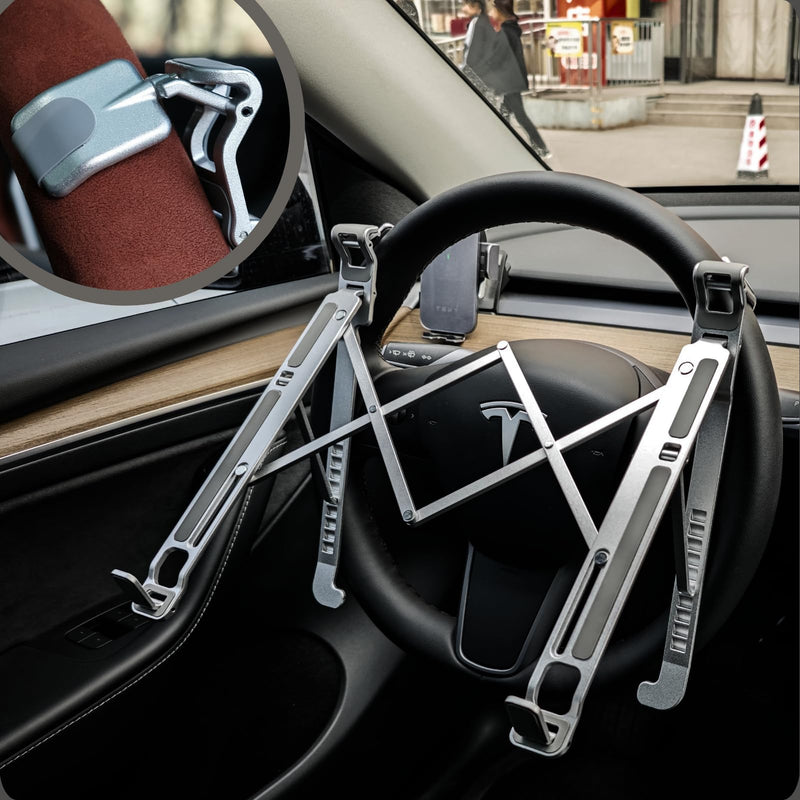Car Laptop Mount Steering Wheel Tray Holder, Height Adjustable Car Desk for Laptop Computer Tablet, Foldable Portable Lap Laptop Stand for Car Vehicle Workstation Accessories Truck SUV Tesla