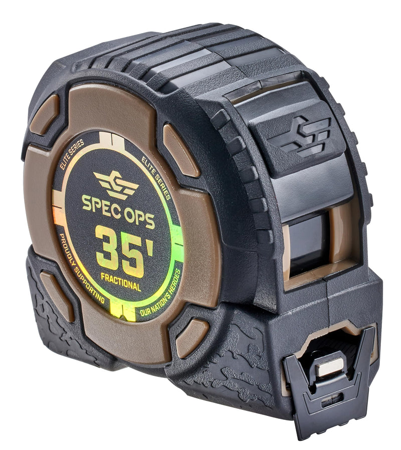 Spec Ops Tools Elite Series Tape Measure for Measuring & Layout, 1 1/4" Double-Sided Blade, Heavy Duty Military-Grade Composite Case, 35 Foot Magnetic + Fractional 35-Foot