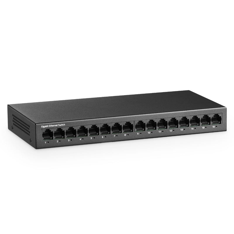 MokerLink 16 Port Gigabit Ethernet Switch, Fanless Metal Unmanaged Plug and Play Network Switch 16*1G