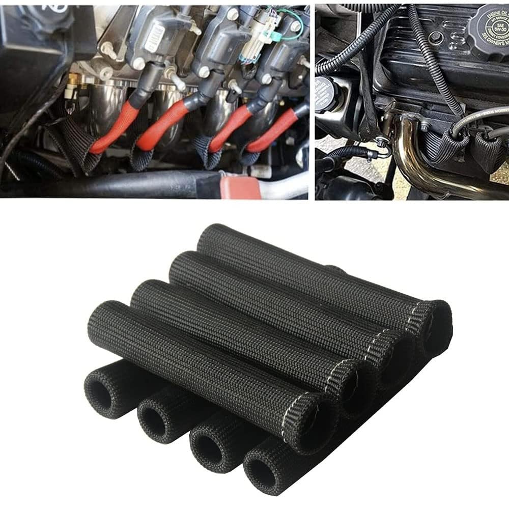 Spark Plug Wire Boots Thermal Protection Insulator Sleeve, 2500 Degree Heat shield Cover Wrap 6 inch for Car Truck 8PCS （Black) Black