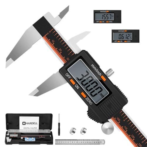HARDELL Digital Caliper 150 mm, Digital Calliper Made of Stainless Steel, LCD Display, mm/Inch Conversion, Zero Adjustment, Splash-proof & Dustproof, for Workshop, 3D Printing and Car Black 150mm