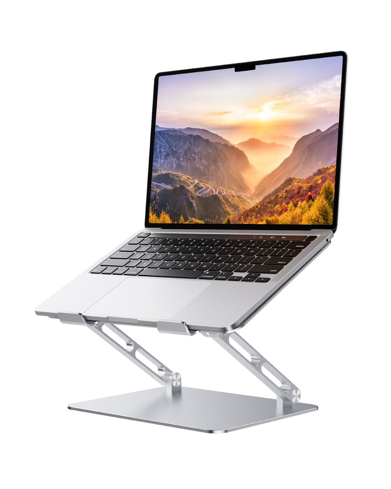 Foldable Aluminum Laptop Stand for 10-17.3" Laptops, Height Adjustable Portable Ergonomic Computer Holder, Space Saving Desk with Heat Dissipation. Compatible with MacBook/Dell/HP etc, Silver