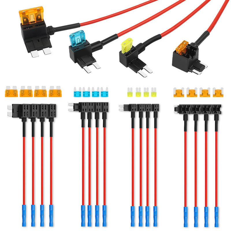 16 Pack 4 Types Fuse Tap, Upgraded 12V Car Add a Circuit Fuse Tap Kit - Standard Mini Micro2 and Low Profile Mini Fuse Taps, ATO ATC ATM APM Fuse Adapter Jumper for Cars Trucks Boats