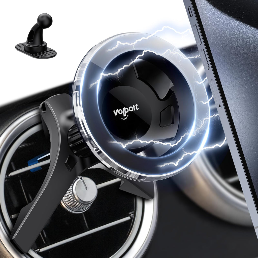 volport for Magsafe Car Mount [Air Vent & Dashboard]: Magnetic Phone Holder for Round/Horizontal/Vertical Vent, Strong Magnet for iPhone 15 14 13 12 Pro Max Plus Samsung S24 Ultra Cell Phone Case