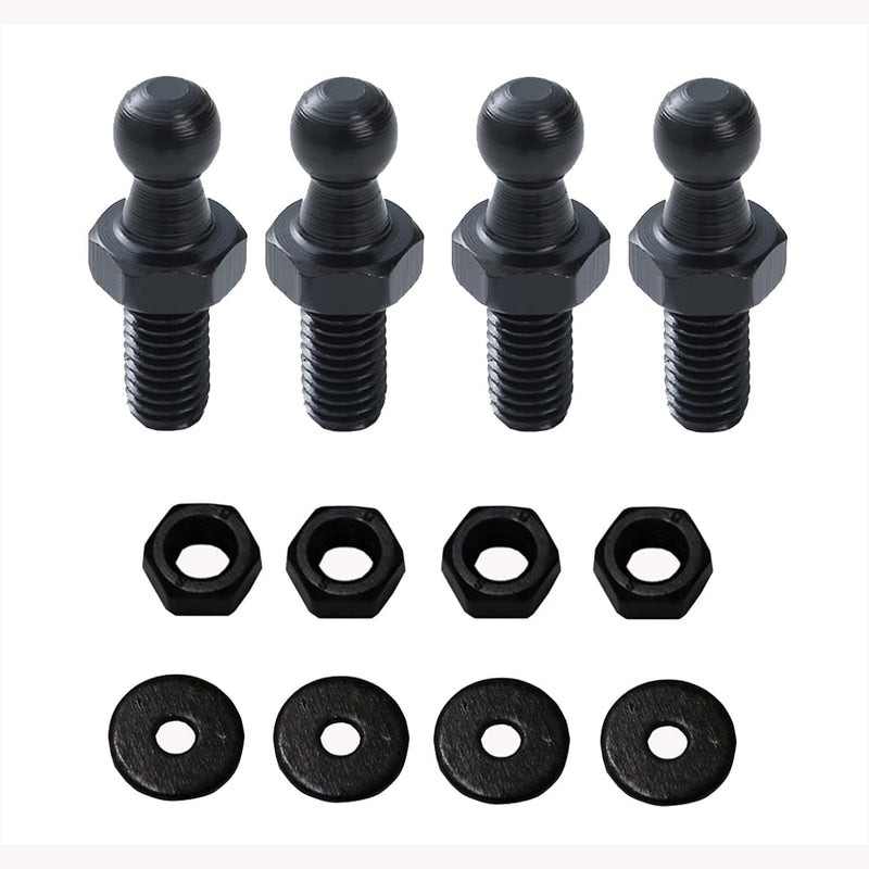 10mm Ball Studs, M8 Ball Screws 8MM Female Thread x 1/2" Long Shank for Gas Struts Lift Support Strut Fitting with Hardware, Pack of 4 (Black) M8 Ball Stud Black