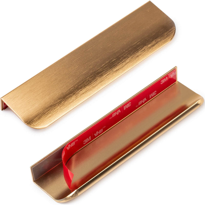 RVPEKUPE 10-Pack Adhesive Edge Finger Pulls for Cabinets No Drill Hidden Drawer Pulls Flat Stick On Cabinet Handles (Brushed Gold, 5.9" Length) 5.9" Overall Length Brushed Gold
