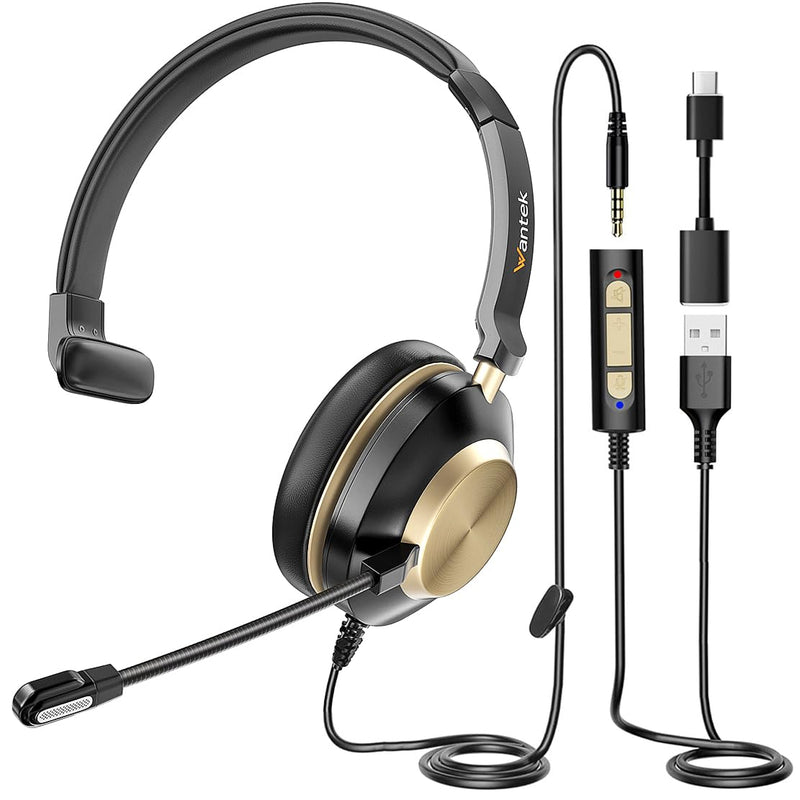 Headset with Mic, USB Headset with Microphone, Computer Headset with Noise Cancelling Microphone for Laptop PC, Mute in-line Controls 88USBC
