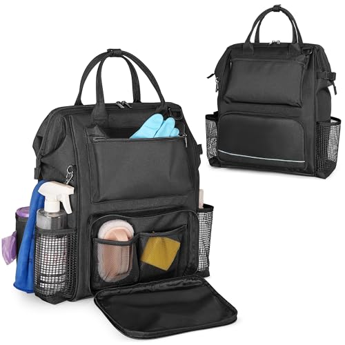 LoDrid Heavy Duty Cleaning Supplies Bag with Steel Frame Top, Black