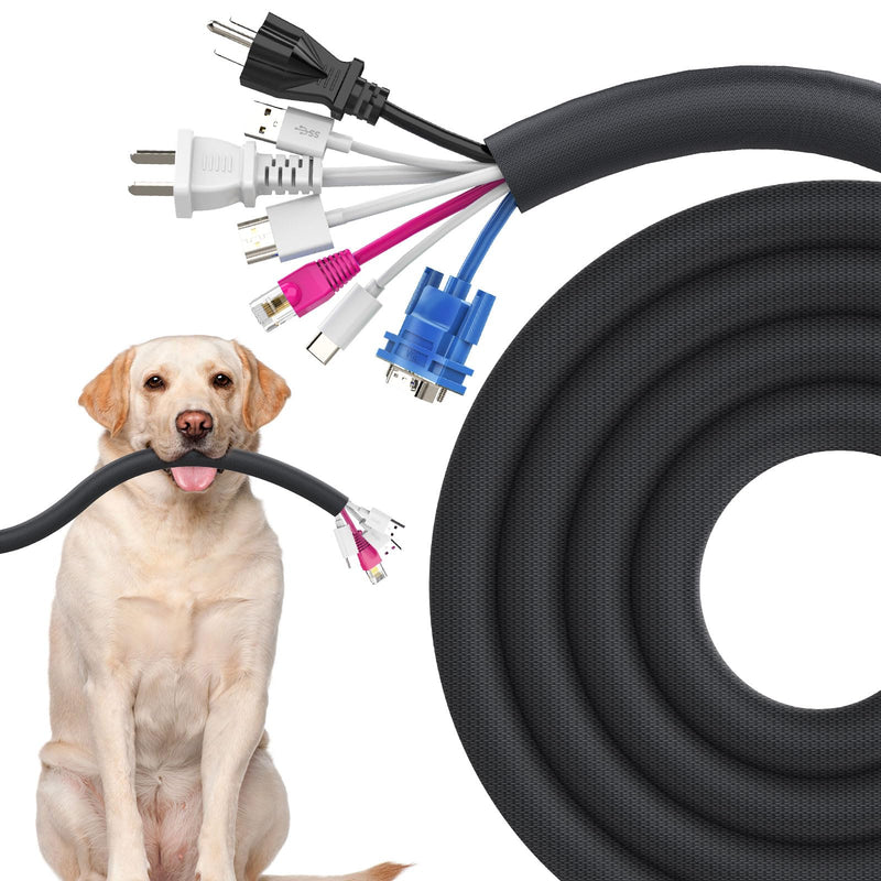 Dog and Cat Cord Protector 10ft - 1inch, Flexible Cable Sleeve for Easy Cord Management, Protects Cables from Pets Chewing, Ideal for USB, Power, Audio and Video Cords - Black 1"-10ft