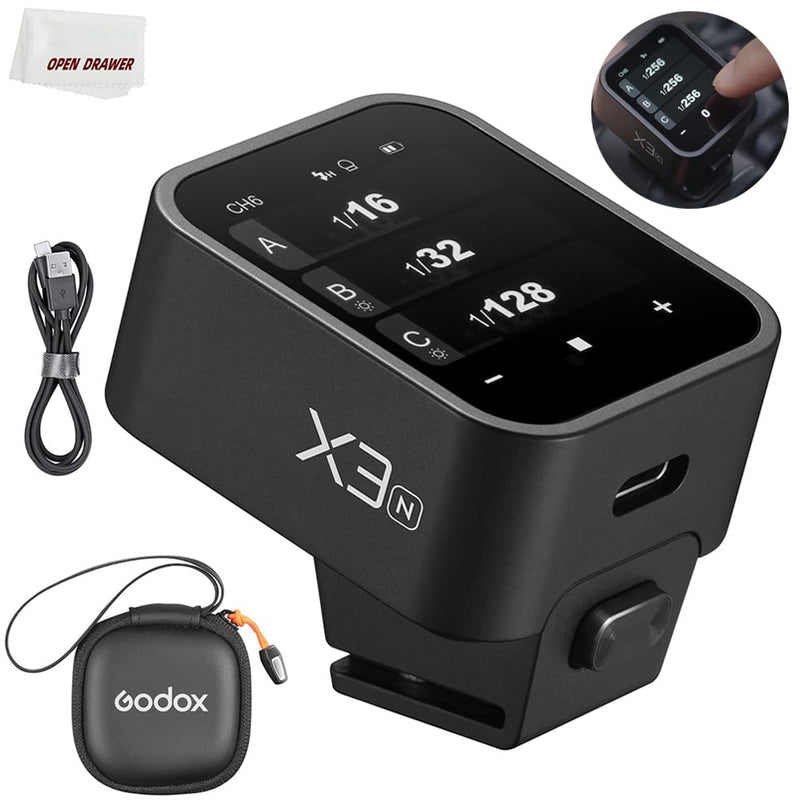 Godox X3N X3 N X3-N Trigger, Godox Flash Trigger, Touch Screen TTL Wireless Flash Trigger, with TCM Conversion, Built-in 3.7V 850mAh Li-Ion Battery, Approx 7 Days Standby for Nikon Cameras (X3-N)