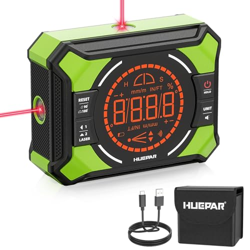 Digital Protractor, Huepar Digital LCD Inclinometer with Laser AG2L | Leveling function, angle measuring device inclinometer with laser, bevel box angle measuring device, spirit level