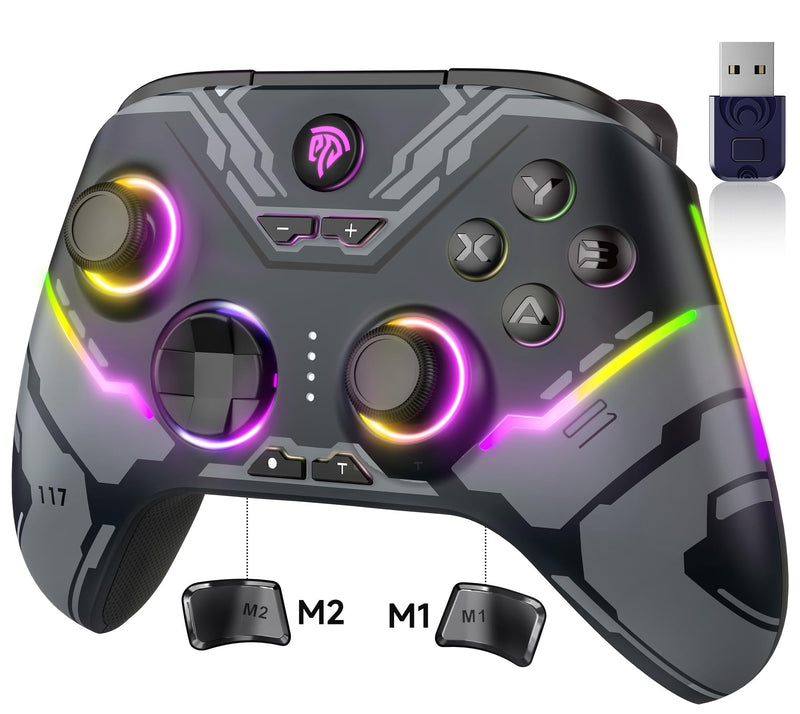 EasySMX X15 PC Controller - Enhanced Wireless Bluetooth Controller with Hall Joysticks/Hall Triggers/RGB Lighting - No Stick Drift, No Dead Zone - Work for Windows PC, Android, Steam and Switch black