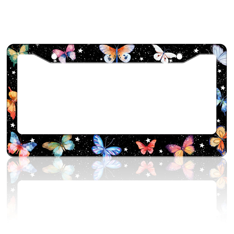 Beautiful Colorful Butterfly License Plate Frame Funny Watercolor License Plate Holder for Front and Rear Car Tags Stainless Steel Car Decoration with Screws 6.3 X 12.2 in Beautiful Colorful Butterfly