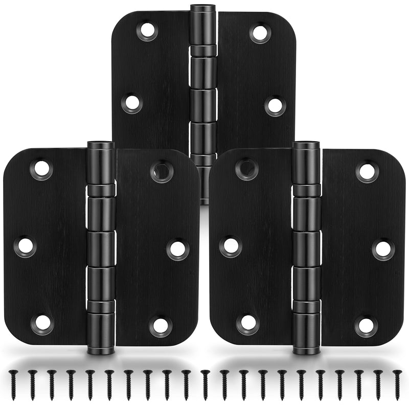 KOLET Ball Bearing Door Hinges, 3.5 Inches Black Door Hinges, 5/8'' Radius Corner Heavy Duty Stainless Steel Hinges, Smooth and Quiet, Non Removable Pin, Matte Black, 3 Pack