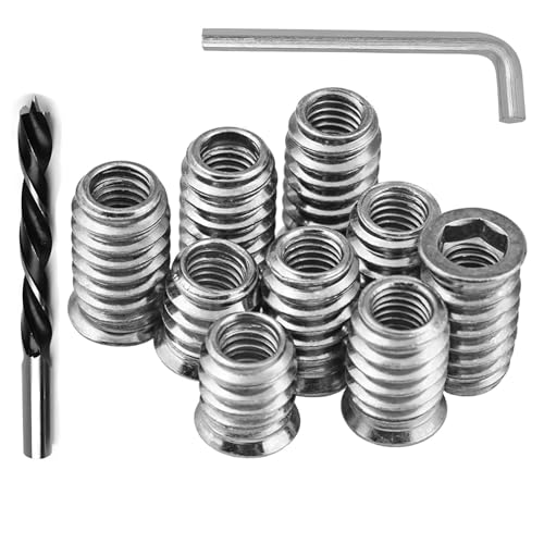 Threaded Inserts for Wood, Screw in Nut Fastener Connector, Steel Hex Drive Nut Inserts for Home Office Furniture (Silver, 1/4"-20 x25mm-100pcs) Silver 1/4"-20 x 0.98" 100