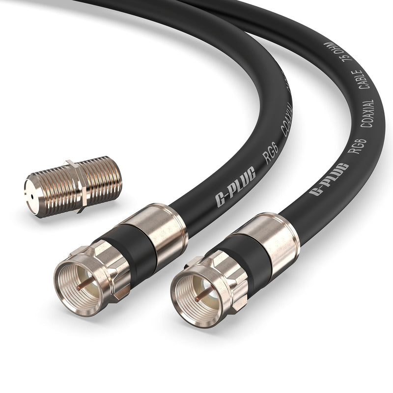 G-PLUG 2FT RG6 Coaxial Cable Connectors Set – High-Speed Internet, Broadband and Digital TV Aerial, Satellite Cable Extension – Weather-Sealed Double Rubber O-Ring and Compression Connectors Black