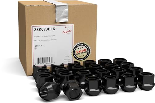 Wheel Accessories Parts 24 Pcs M14x2 14x2 Thread Open End Bulge Acorn 21mm 0.84" Long Lug Nuts Black 3/4" 19mm Hex Fits Aftermarket Wheels