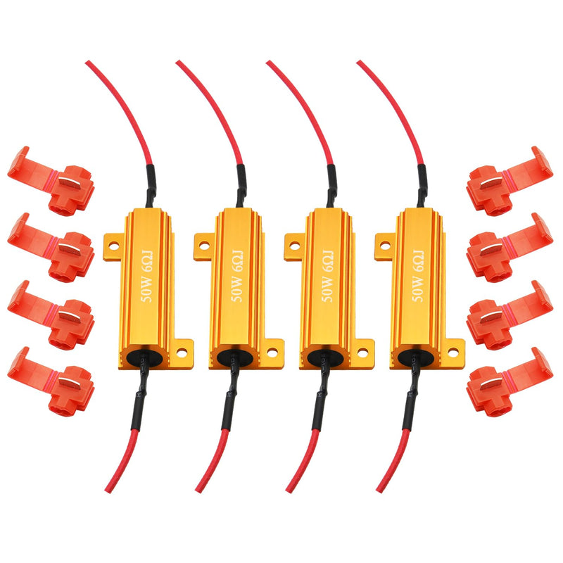 AUXLIGHT 4Pcs Quality 50W 6ohm Load Resistors - Fix LED Bulb Hyper Flash/Error Code, Turn Signal Fast Blinker (Resistors get very hot during working) 4 Pieces Gold