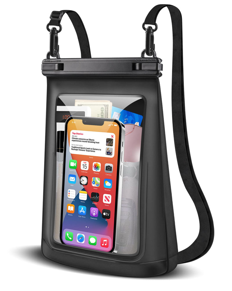 2L Large Waterproof Phone Pouch - [Oversized] [Floating] Waterproof Pouch for iPhone Galaxy Google and More, IPX8 Waterproof Dry Bag for Beach Vacation Belongings, Black